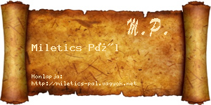 Miletics Pál névjegykártya